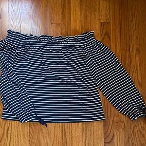Banana Republic Off the Shoulder Navy & White Striped Blouse Size XS